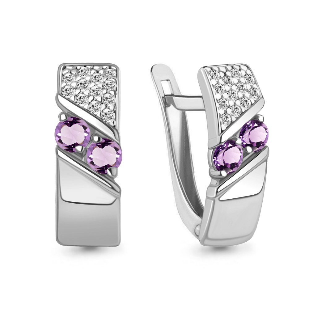 4797404А Серьги из Серебра с аметистами, фианитами
