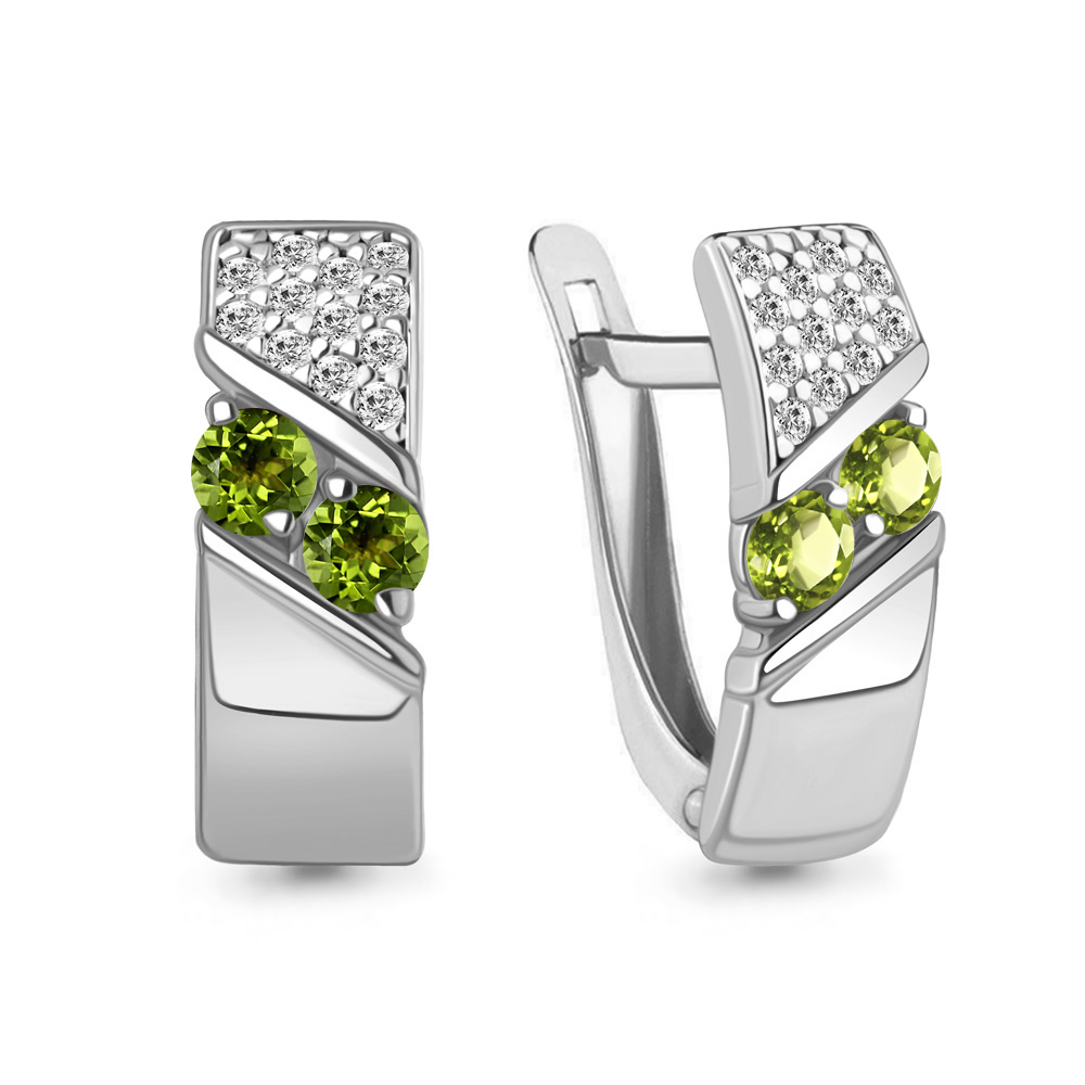 4797407А Серьги из Серебра с фианитами, хризолитами