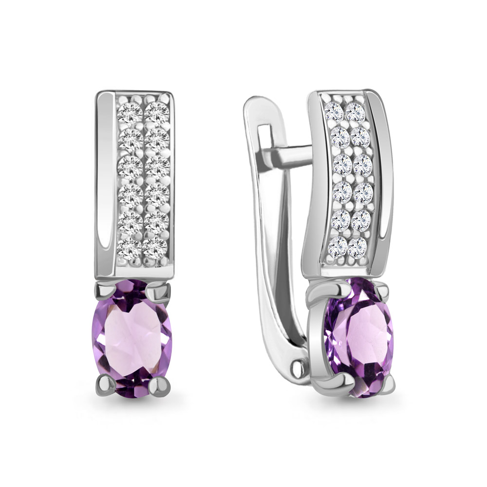 4797504А Серьги из Серебра с аметистами, фианитами