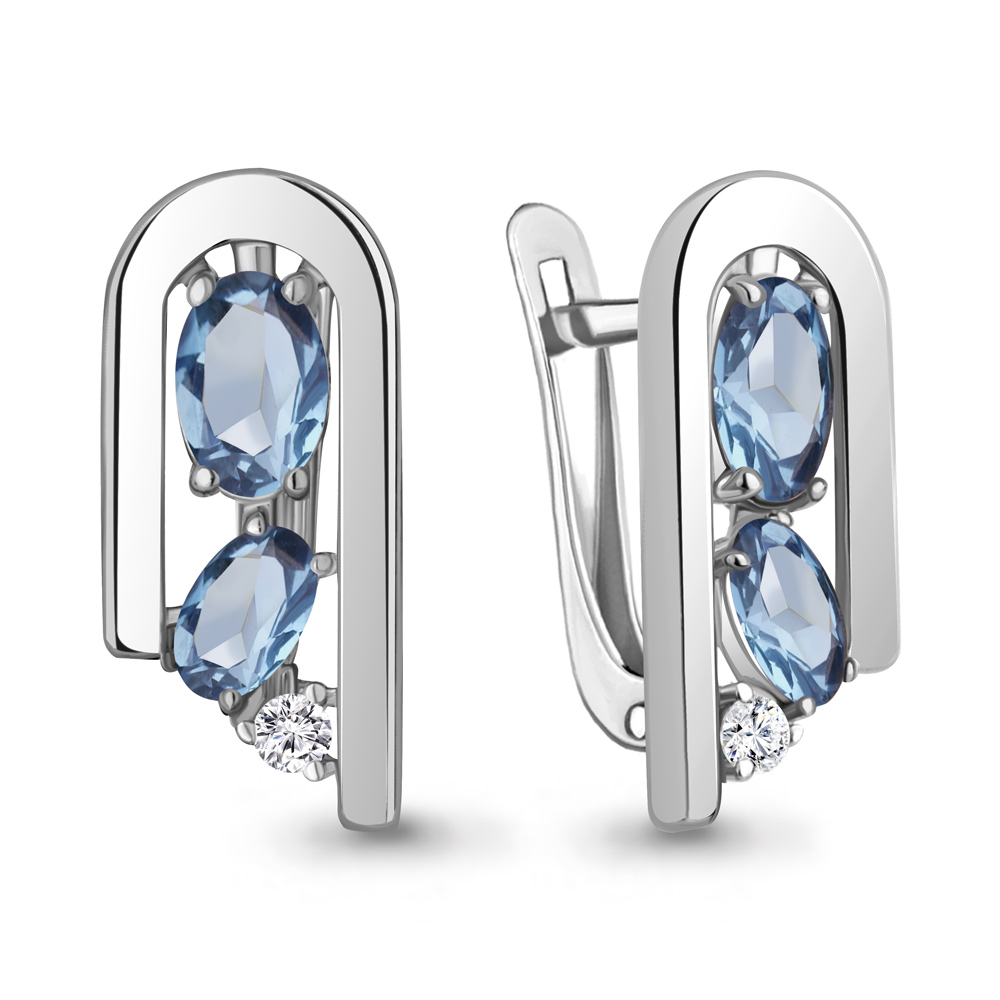 4797905А Серьги из Серебра с топазами свисс блю, фианитами