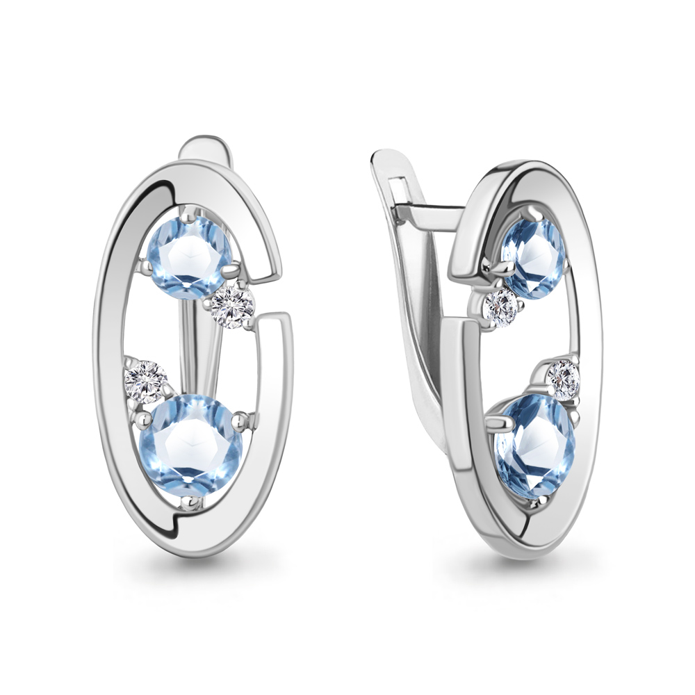 4798105А Серьги из Серебра с топазами свисс блю, фианитами