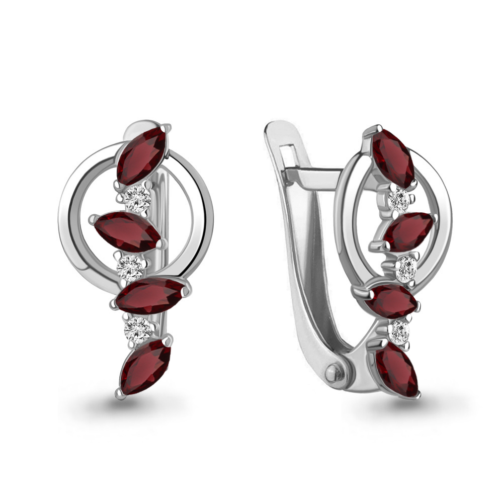 4798303А Серьги из Серебра с гранатами, фианитами