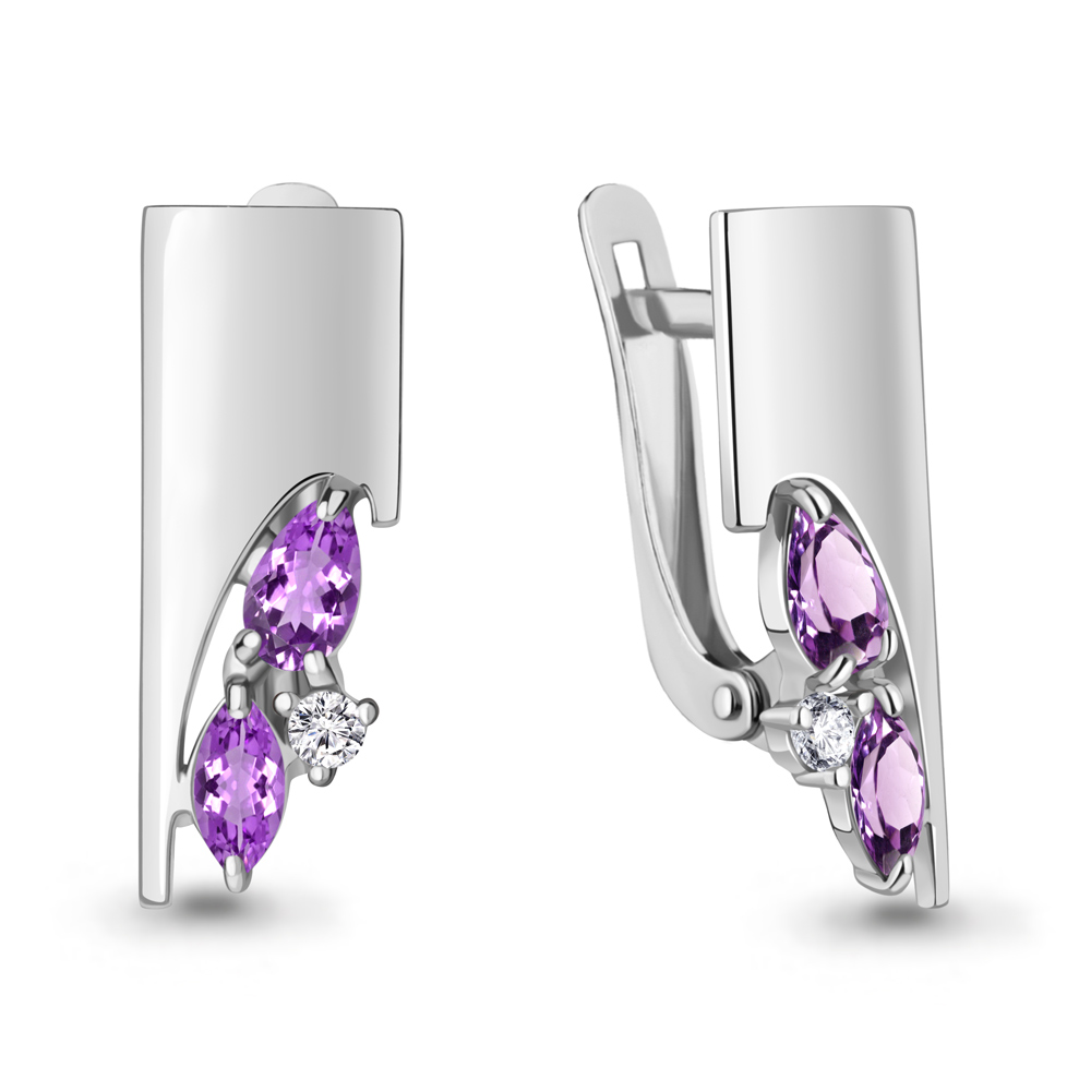 4799604А Серьги из Серебра с аметистами, фианитами