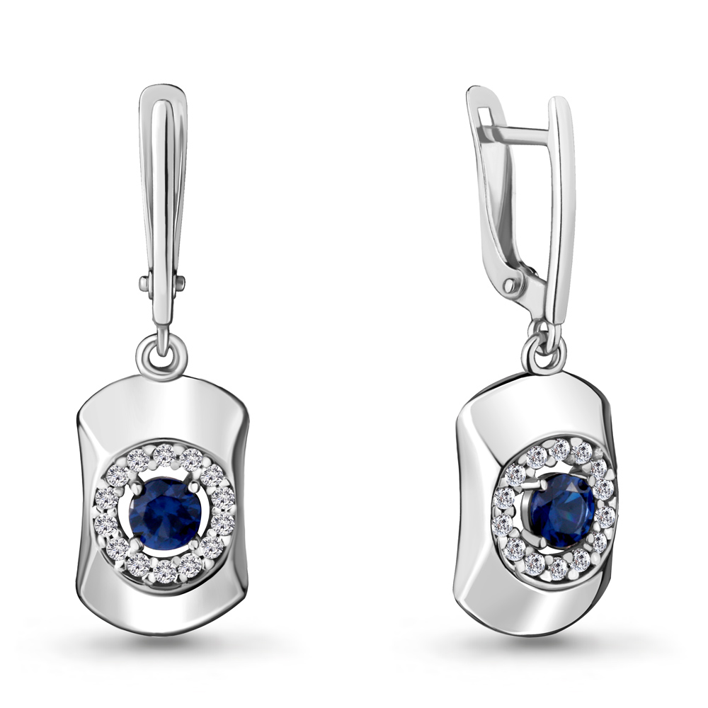 48149АБ Серьги из Серебра с наносапфирами, фианитами