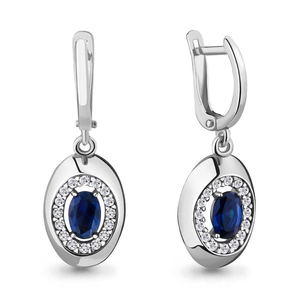 48151АБ Серьги из Серебра с наносапфирами, фианитами из коллекции "Клеопатра"