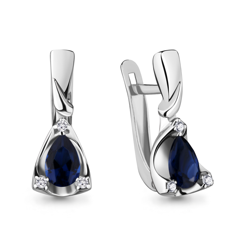 48258Б Серьги из Серебра с наносапфирами, фианитами