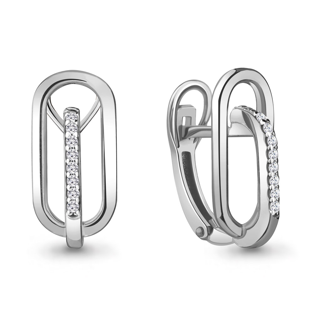 48264А Серьги из Серебра с фианитами из коллекции "Geometry"