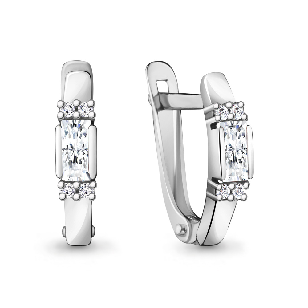 48269А Серьги из Серебра с фианитами из коллекции "Baguette"