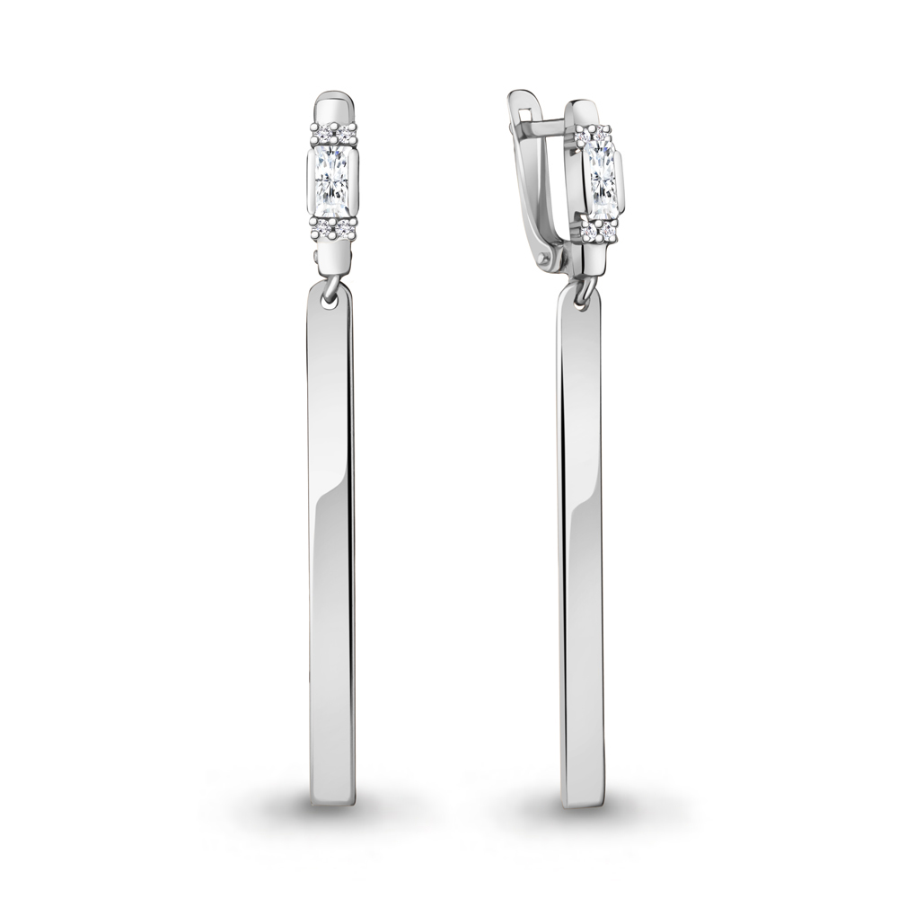 48270А Серьги из Серебра с фианитами из коллекции "Baguette"