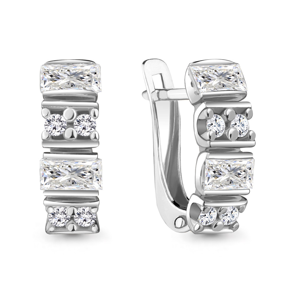 48272А Серьги из Серебра с фианитами из коллекции "Baguette"