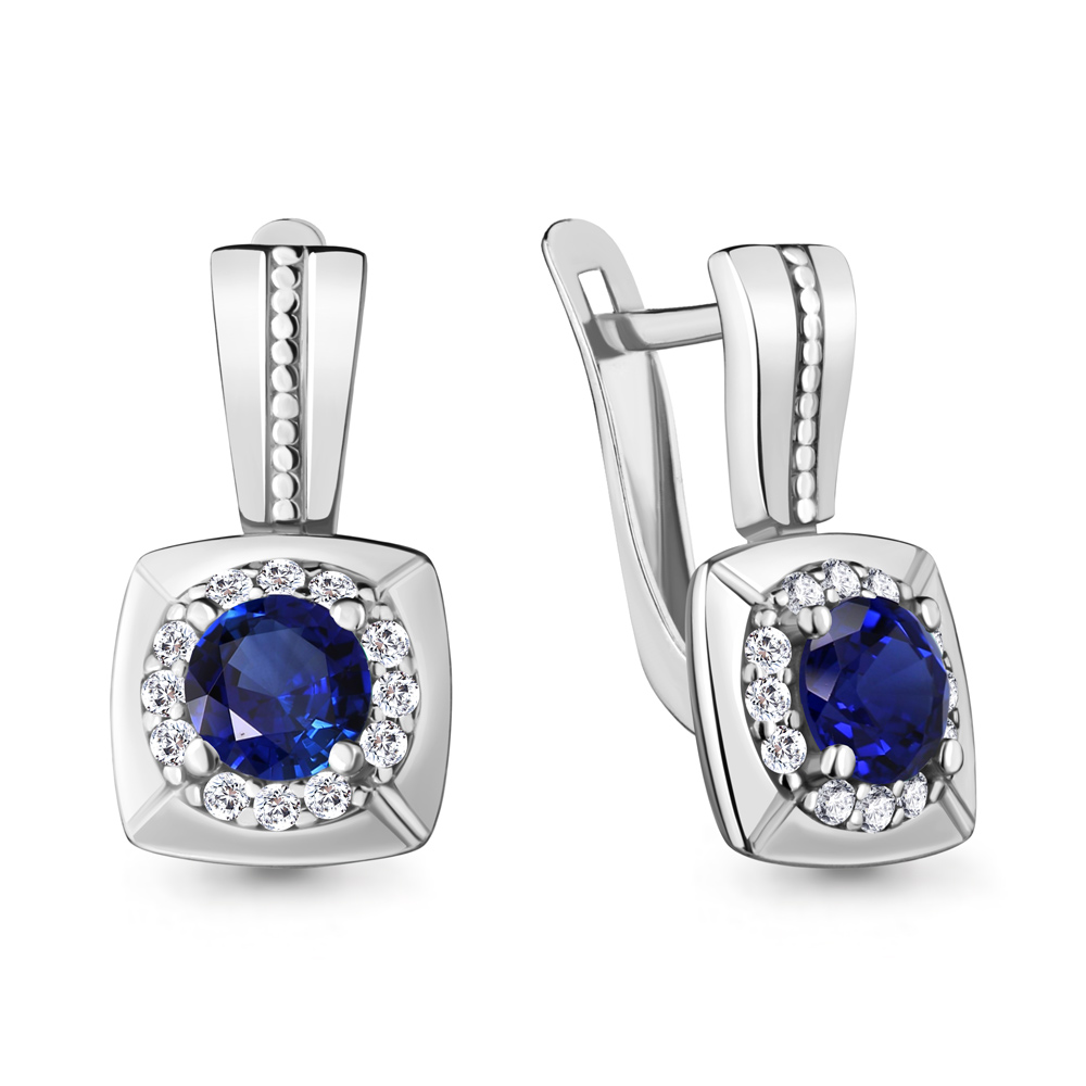 48357АБ Серьги из Серебра с наносапфирами, фианитами из коллекции "Клеопатра"