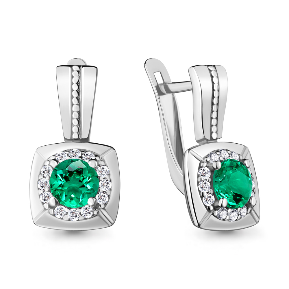 48357АГ Серьги из Серебра с наноизумрудами, фианитами из коллекции "Клеопатра"