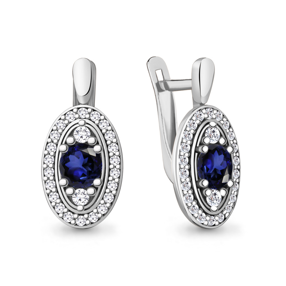 48358АБ Серьги из Серебра с наносапфирами, фианитами