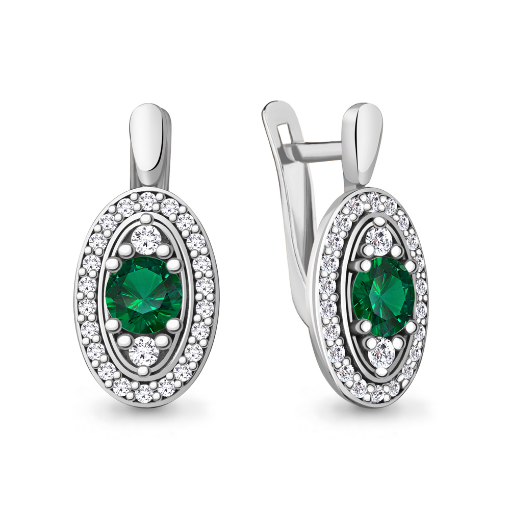 48358АГ Серьги из Серебра с наноизумрудами, фианитами