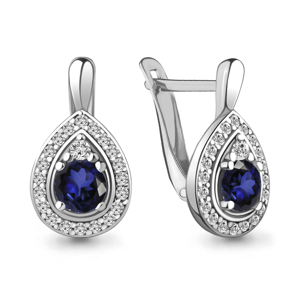 48359АБ Серьги из Серебра с наносапфирами, фианитами