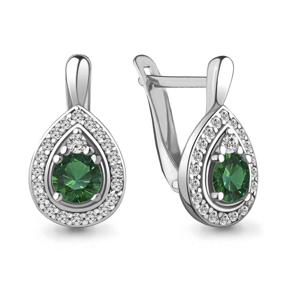 48359АГ Серьги из Серебра с наноизумрудами, фианитами