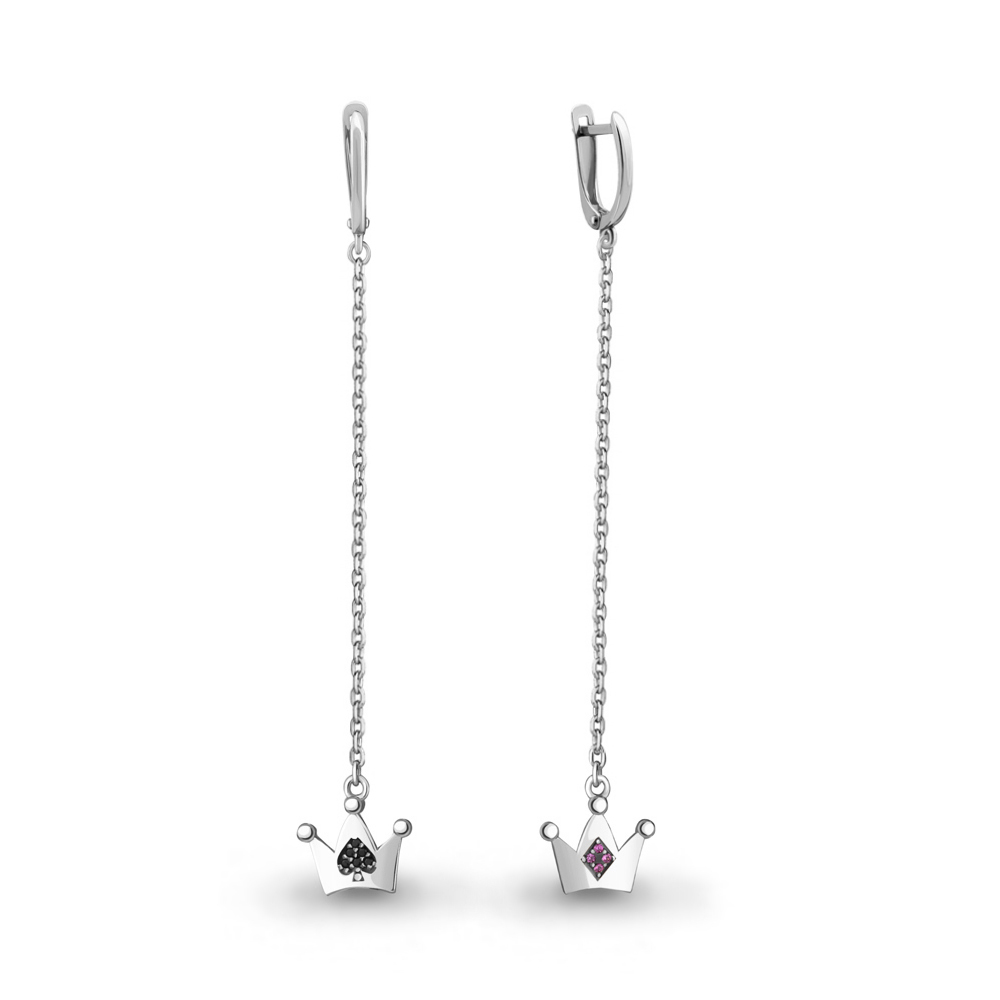 48398ВЧ Серьги из Серебра с корундами иск., нанокристаллами