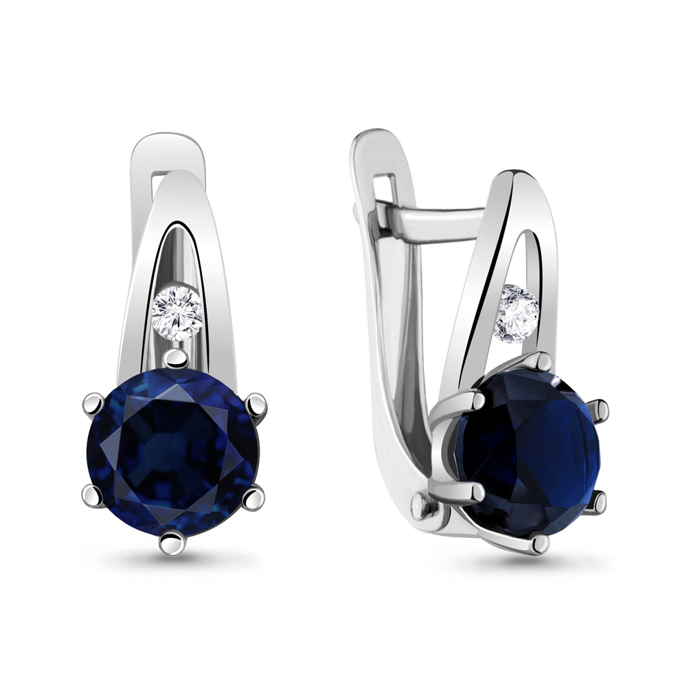 48446Б Серьги из Серебра с наносапфирами, фианитами из коллекции "Клеопатра"