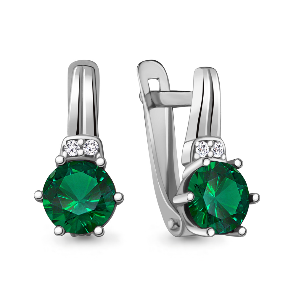 48447Г Серьги из Серебра с наноизумрудами, фианитами из коллекции "Клеопатра"