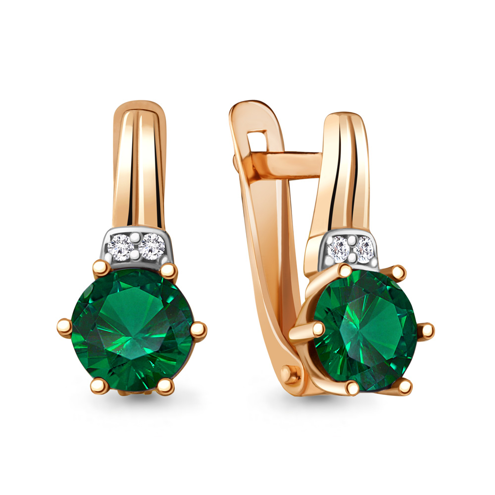48447П Серьги из Золота с наноизумрудами, фианитами из коллекции "Клеопатра"