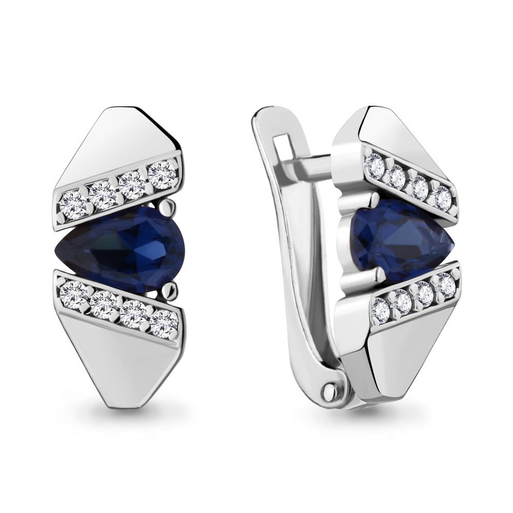 48449Б Серьги из Серебра с наносапфирами, фианитами