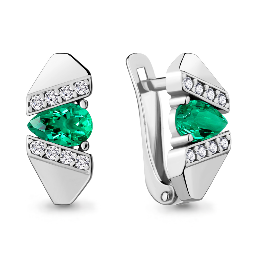 48449Г Серьги из Серебра с наноизумрудами, фианитами