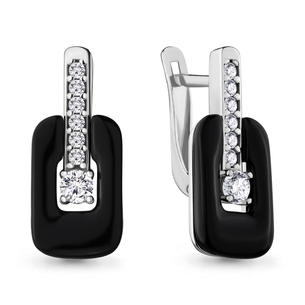 48463А Серьги из Серебра с керамическим покрытием, фианитами