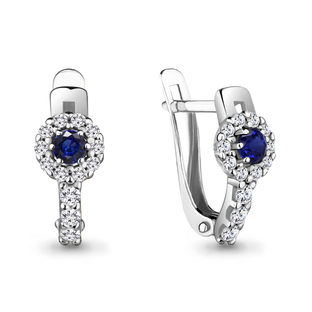 48480АБ Серьги из Серебра с наносапфирами, фианитами