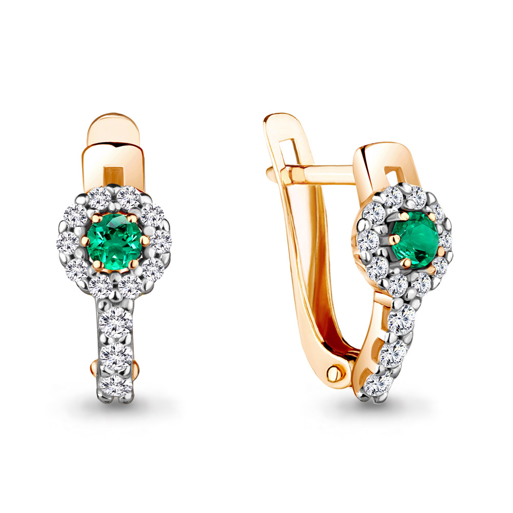 48480АГ Серьги из Золота с наноизумрудами, фианитами из коллекции "Клеопатра"