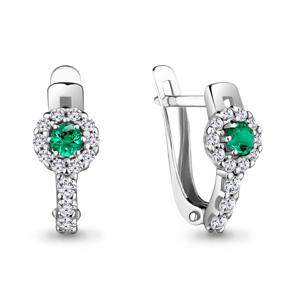 48480АГ Серьги из Серебра с наноизумрудами, фианитами из коллекции "Happy"