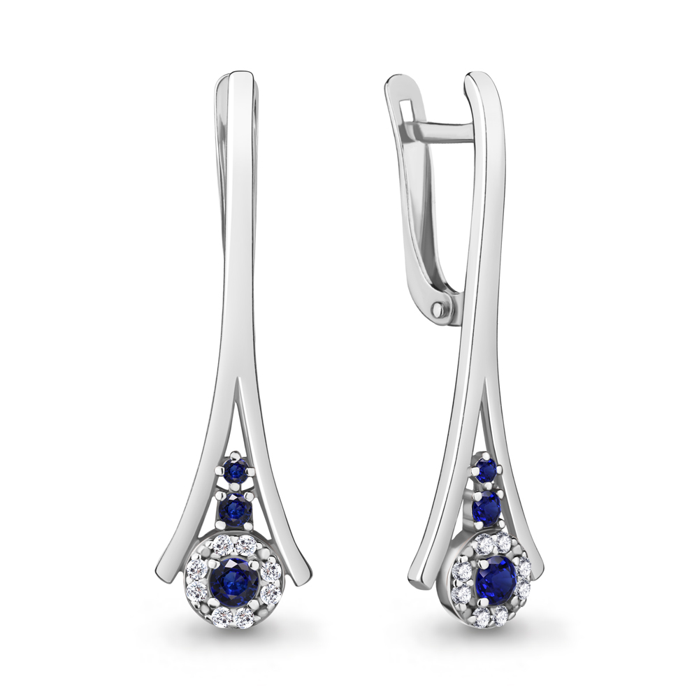 48502АБ Серьги из Серебра с наносапфирами, фианитами из коллекции "Клеопатра"