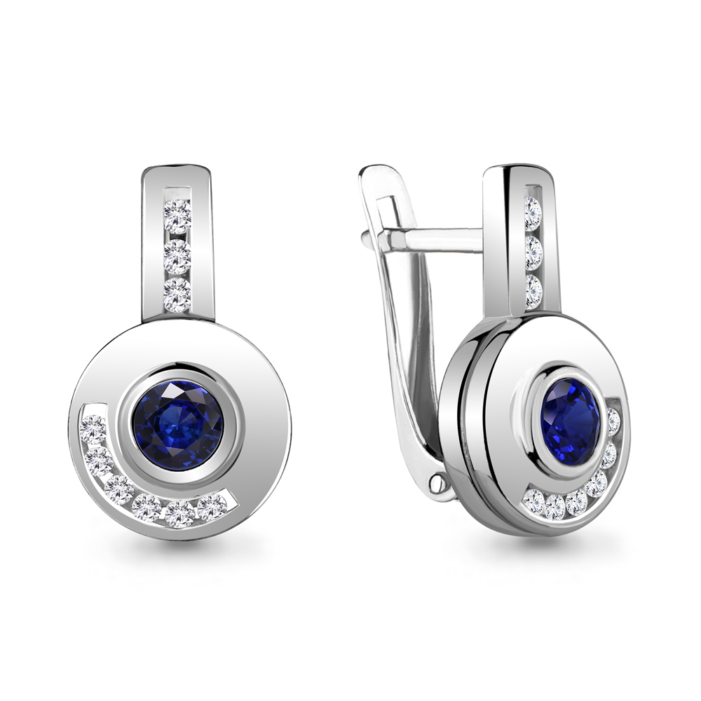 48506АБ Серьги из Серебра с наносапфирами, фианитами из коллекции "Клеопатра"