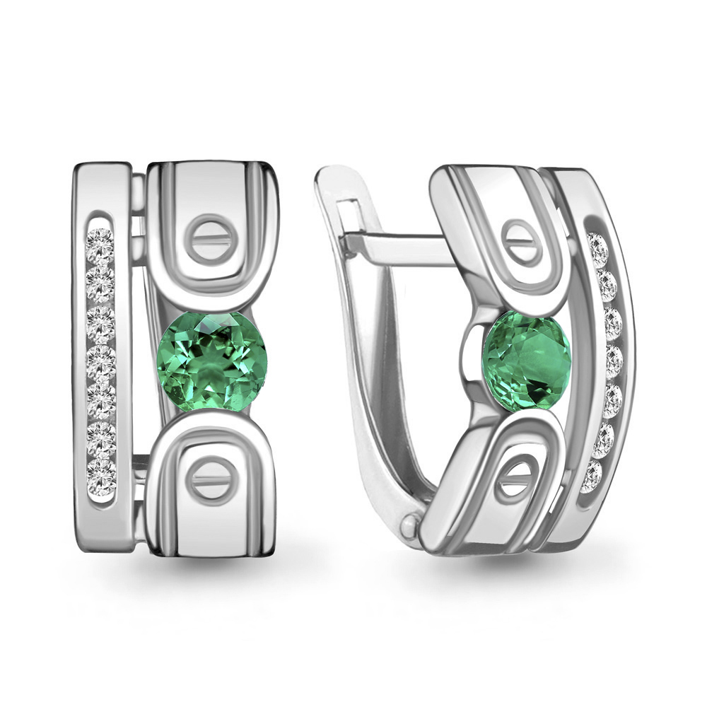 48510АГ Серьги из Серебра с наноизумрудами, фианитами из коллекции "Клеопатра"