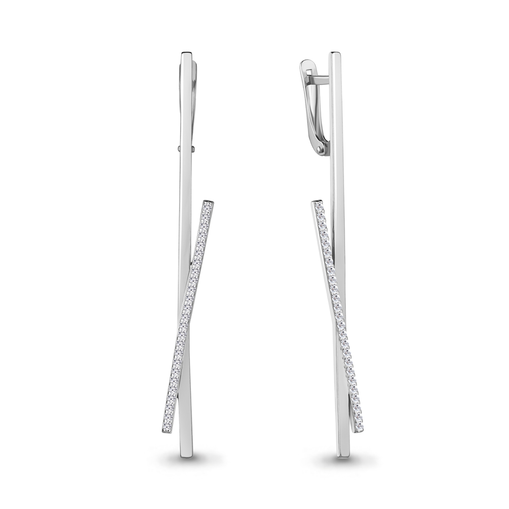 48563А Серьги из Серебра с фианитами из коллекции "Geometry"