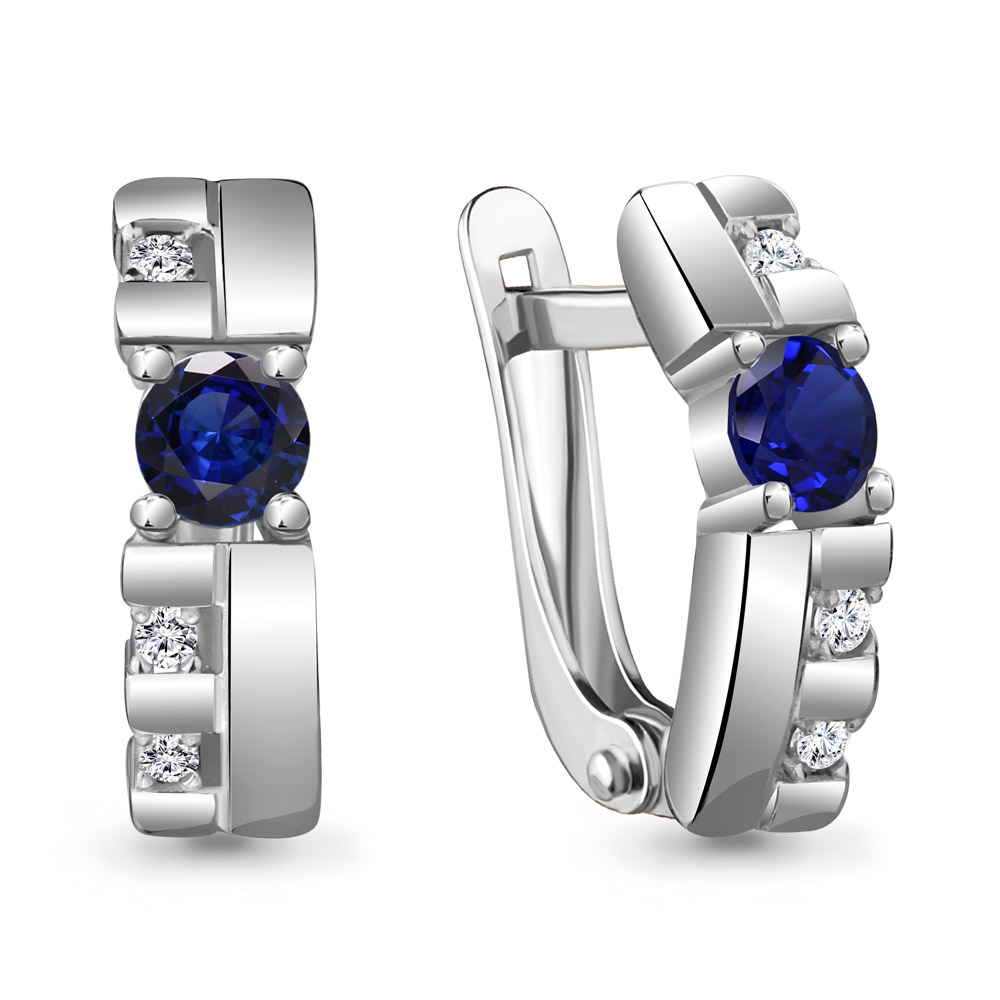 48615АБ Серьги из Серебра с наносапфирами, фианитами из коллекции "Клеопатра"