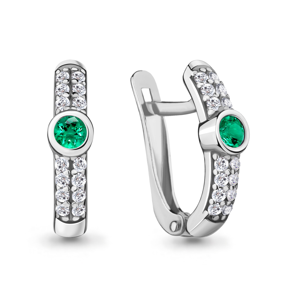 48636АГ Серьги из Серебра с наноизумрудами, фианитами