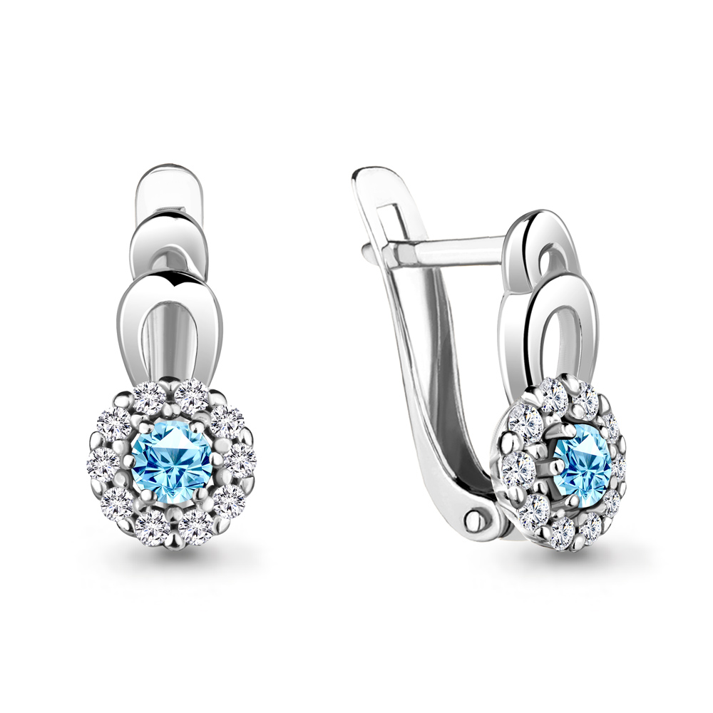 48639АБ Серьги из Серебра с нанотопазами, фианитами из коллекции "Happy"