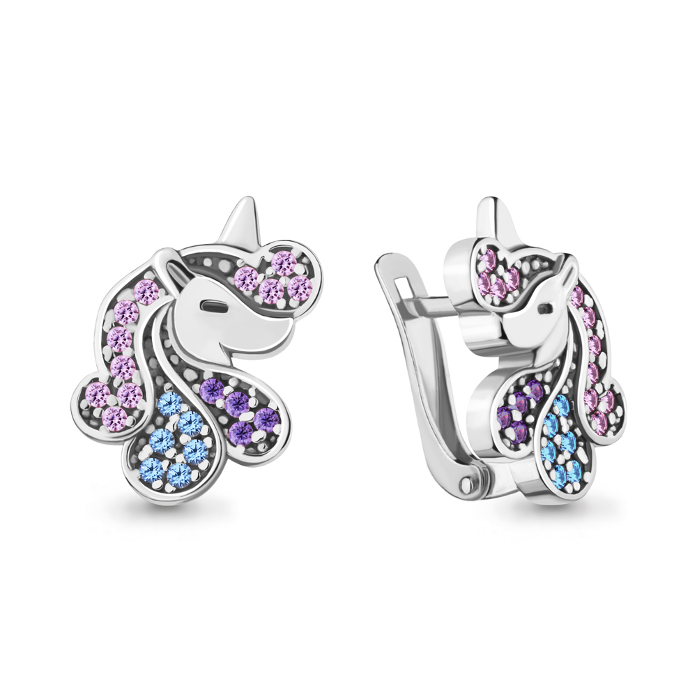 48656БВД Серьги из Серебра с синт. шпинелью, фианитами из коллекции "Happy"