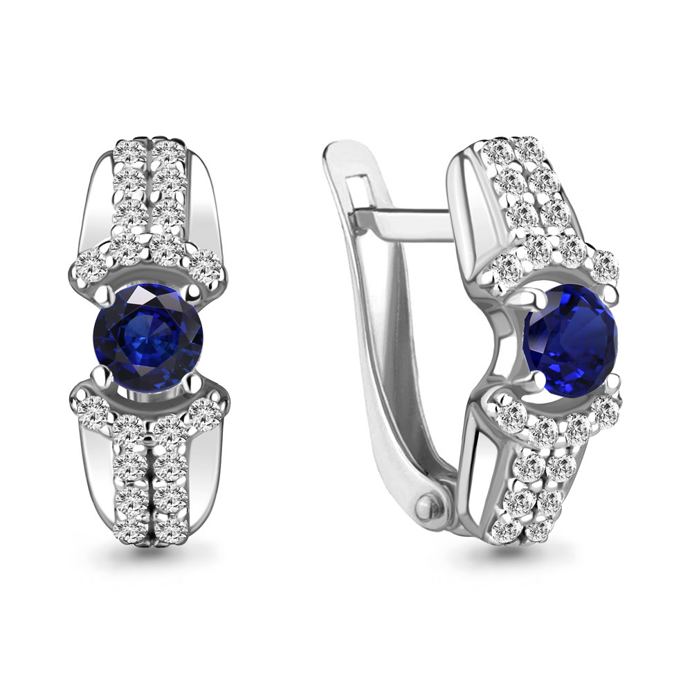 48686АБ Серьги из Серебра с наносапфирами, фианитами из коллекции "Клеопатра"