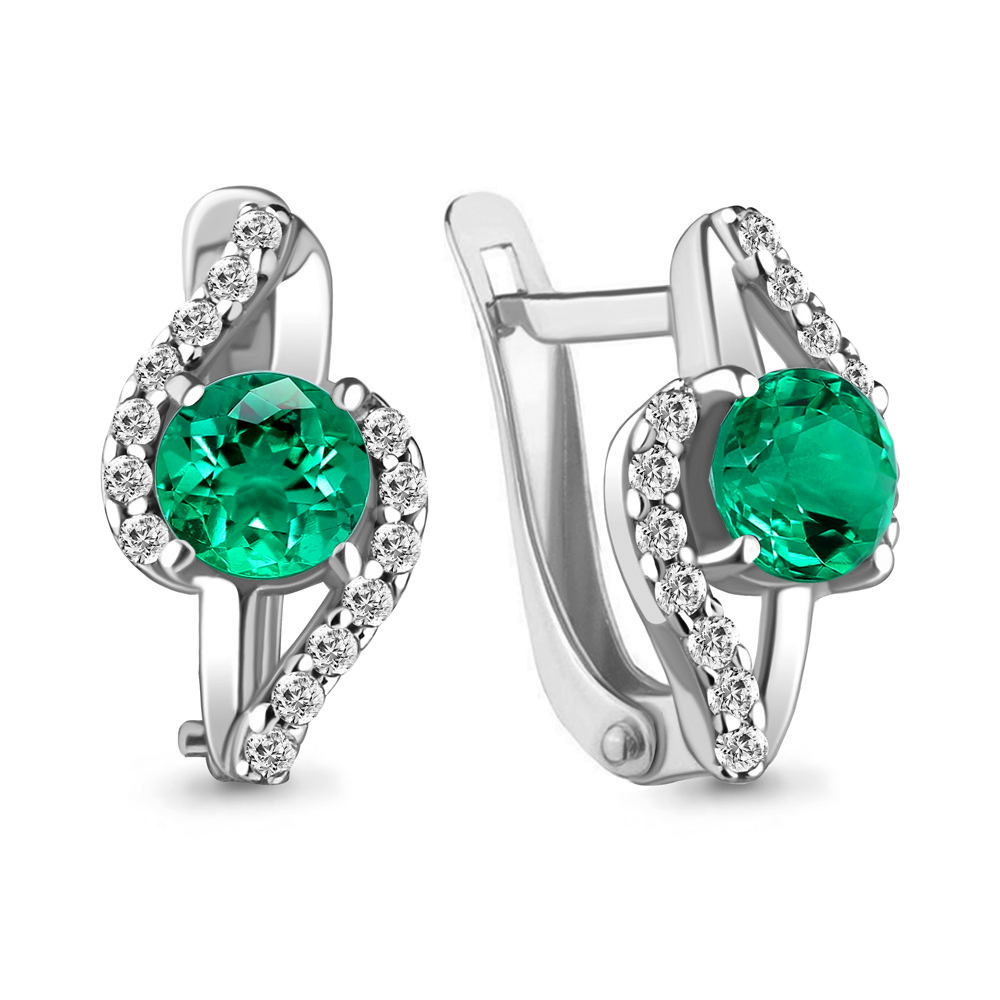 48790АГ Серьги из Серебра с наноизумрудами, фианитами из коллекции "Клеопатра"