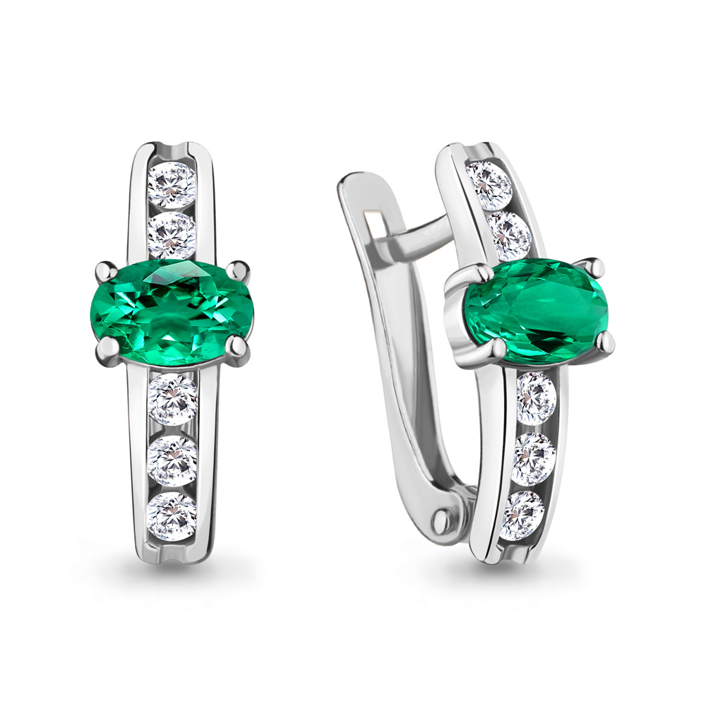 48814АГ Серьги из Серебра с наноизумрудами, фианитами