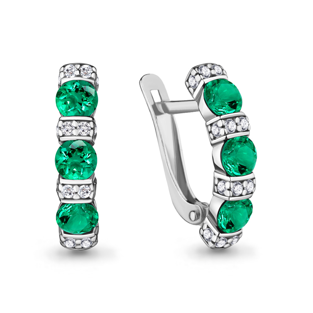 48826АГ Серьги из Серебра с наноизумрудами, фианитами из коллекции "Клеопатра"