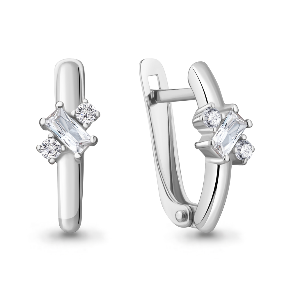 49092А Серьги из Серебра с фианитами из коллекции "Baguette"