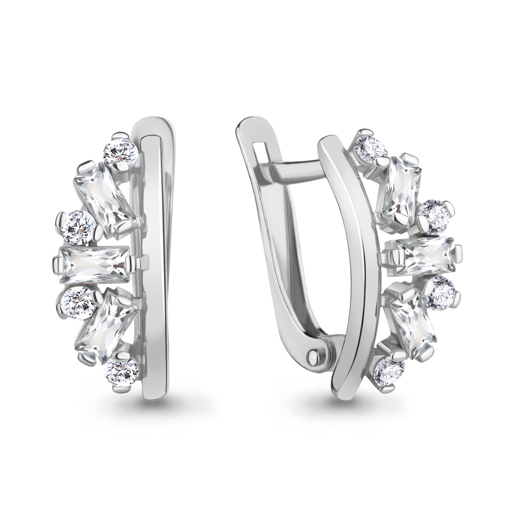 49136А Серьги из Серебра с фианитами из коллекции "Baguette"