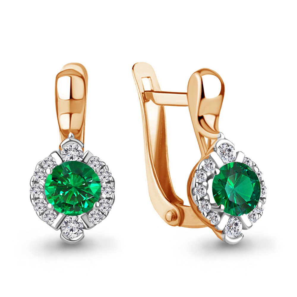 49174АГ Серьги из Золота с наноизумрудами, фианитами из коллекции "Клеопатра"