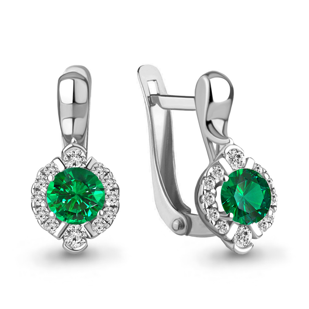 49174АГ Серьги из Серебра с наноизумрудами, фианитами из коллекции "Клеопатра"