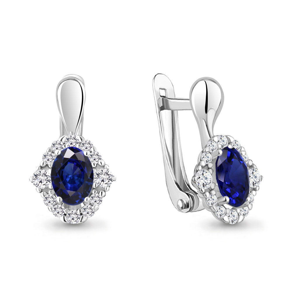 49176АБ Серьги из Серебра с наносапфирами, фианитами из коллекции "Клеопатра"