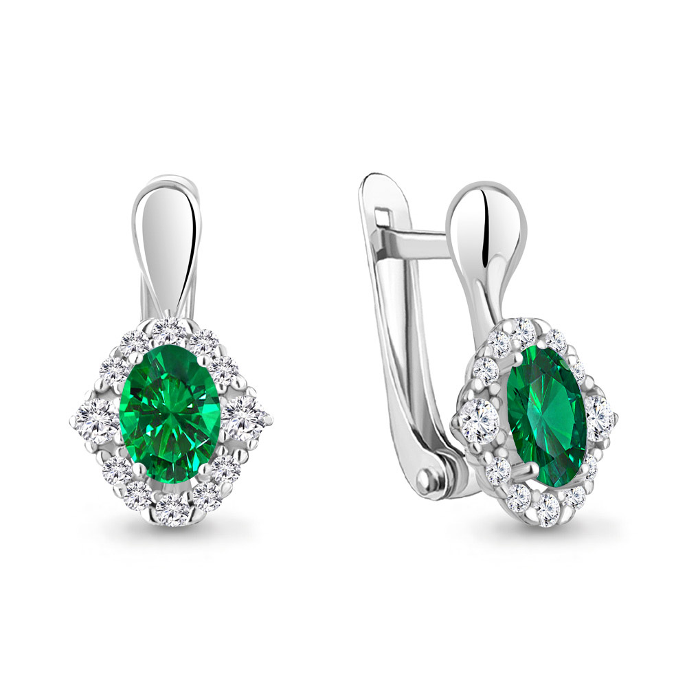 49176АГ Серьги из Серебра с наноизумрудами, фианитами из коллекции "Клеопатра"