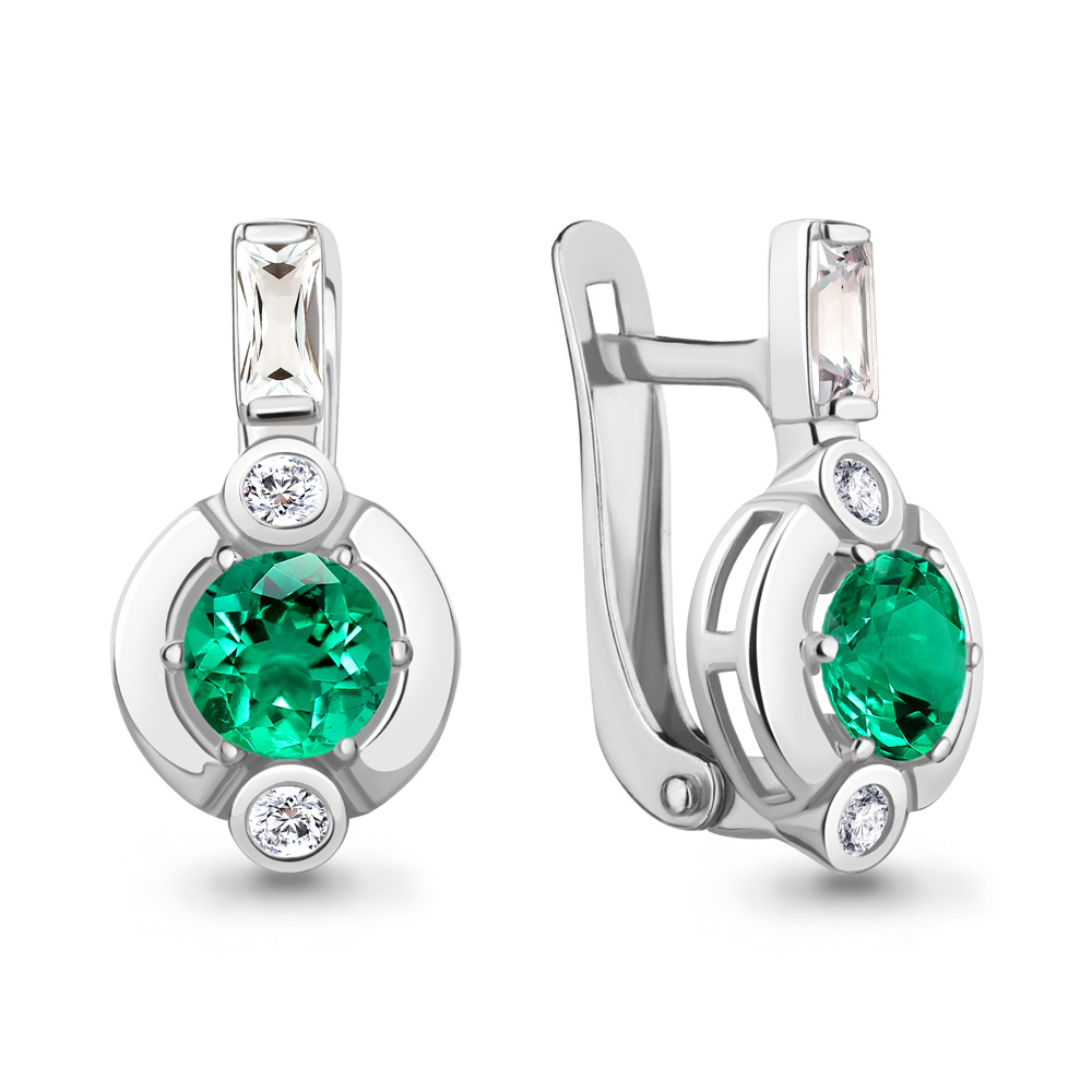 49178АГ Серьги из Серебра с наноизумрудами, фианитами из коллекции "Клеопатра"