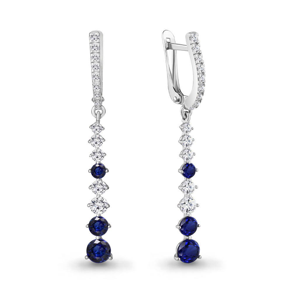 49191АБ Серьги из Серебра с наносапфирами, фианитами из коллекции "Клеопатра"